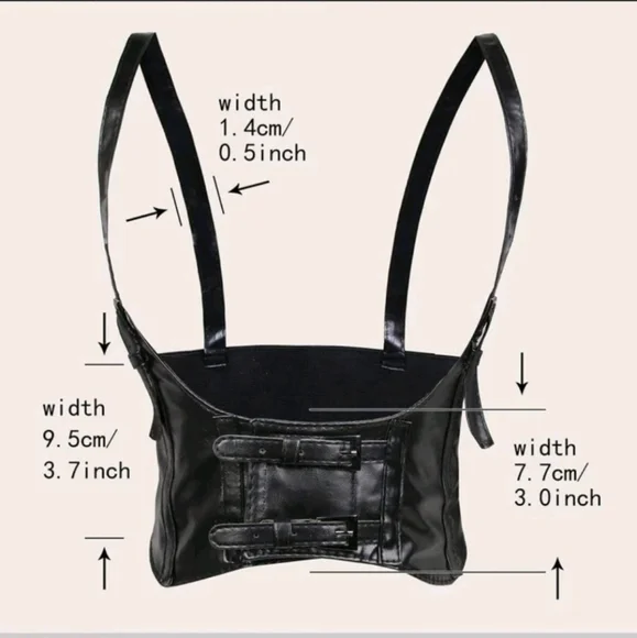 Black wide corset belt patent faux leather harness suspenders steampunk waist - Picture 5 of 16